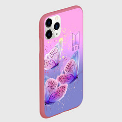Чехол iPhone 11 Pro матовый BTS красивые бабочки, цвет: 3D-малиновый — фото 2