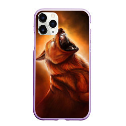 Чехол iPhone 11 Pro матовый Огненный волк, цвет: 3D-сиреневый