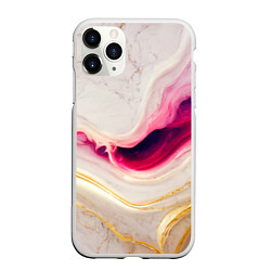 Чехол iPhone 11 Pro матовый Золотые и розовые мраморные узоры, цвет: 3D-белый