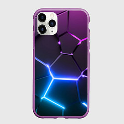 Чехол iPhone 11 Pro матовый Фиолетовый градиент - неоновые геометрические плит