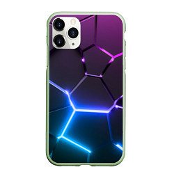 Чехол iPhone 11 Pro матовый Фиолетовый градиент - неоновые геометрические плит, цвет: 3D-салатовый