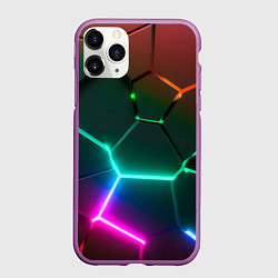 Чехол iPhone 11 Pro матовый Радужный градиент неоновые геометрические плиты