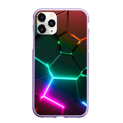 Чехол iPhone 11 Pro матовый Радужный градиент неоновые геометрические плиты