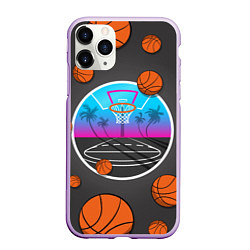 Чехол iPhone 11 Pro матовый Летящие баскетбольные мячики, цвет: 3D-сиреневый