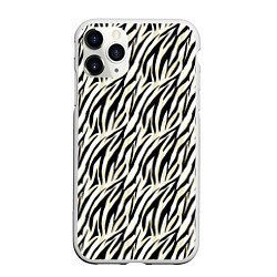 Чехол iPhone 11 Pro матовый Тигровый полосатый узор-черные, бежевые полосы на, цвет: 3D-белый