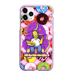 Чехол iPhone 11 Pro матовый Гомер Симпсон в окружении пончиков
