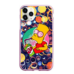 Чехол iPhone 11 Pro матовый Bart Simpson пьёт лимонад, цвет: 3D-розовый