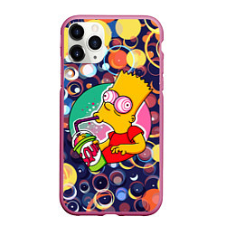 Чехол iPhone 11 Pro матовый Bart Simpson пьёт лимонад, цвет: 3D-малиновый