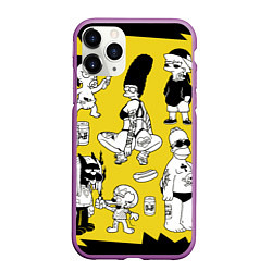 Чехол iPhone 11 Pro матовый Весёлая компашка мультфильма Симпсоны - полный рас