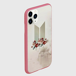 Чехол iPhone 11 Pro матовый BTS Logo And Flowers, цвет: 3D-малиновый — фото 2