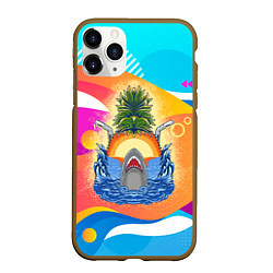 Чехол iPhone 11 Pro матовый Акула и ананас, цвет: 3D-коричневый
