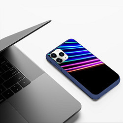 Чехол iPhone 11 Pro матовый Неоновые полосы на черном, цвет: 3D-тёмно-синий — фото 2
