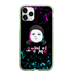 Чехол iPhone 11 Pro матовый Squid game - кукла neon