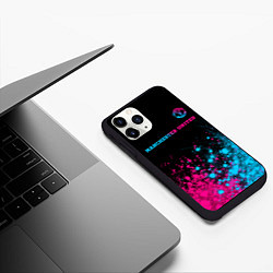 Чехол iPhone 11 Pro матовый Manchester United - neon gradient: символ сверху, цвет: 3D-черный — фото 2