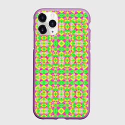 Чехол iPhone 11 Pro матовый Желтый, зеленый, малиновый калейдоскопический неон, цвет: 3D-фиолетовый