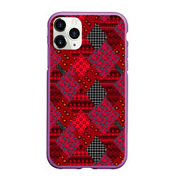 Чехол iPhone 11 Pro матовый Красный лоскутный узор пэчворк, цвет: 3D-фиолетовый
