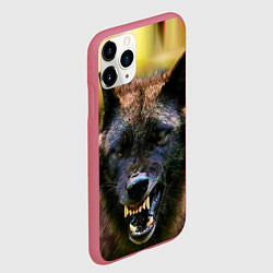 Чехол iPhone 11 Pro матовый Оскал чёрного волка, цвет: 3D-малиновый — фото 2