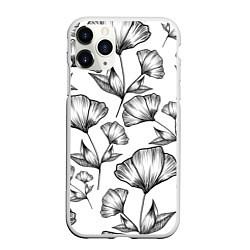 Чехол iPhone 11 Pro матовый Графичные цветы на белом фоне, цвет: 3D-белый