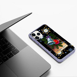 Чехол iPhone 11 Pro матовый Новый год ёлочный шар и колокольчик, цвет: 3D-светло-сиреневый — фото 2