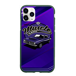 Чехол iPhone 11 Pro матовый Muscle garage - фиолетовый ретро-автомобиль, цвет: 3D-темно-зеленый