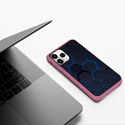 Чехол iPhone 11 Pro матовый Неоновая броня голубая, цвет: 3D-малиновый — фото 2