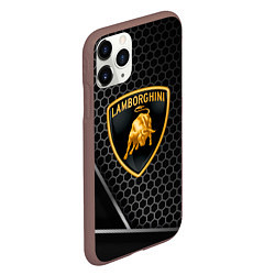 Чехол iPhone 11 Pro матовый Lamborghini Соты карбон, цвет: 3D-коричневый — фото 2