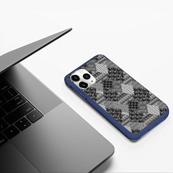 Чехол iPhone 11 Pro матовый Black and White Ethnic Patchwork Pattern, цвет: 3D-тёмно-синий — фото 2