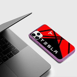 Чехол iPhone 11 Pro матовый Тесла - Красная абстракция, цвет: 3D-фиолетовый — фото 2