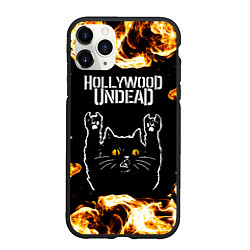 Чехол iPhone 11 Pro матовый Hollywood Undead рок кот и огонь