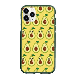 Чехол iPhone 11 Pro матовый Авокадо Паттерн - Желтая версия, цвет: 3D-темно-зеленый