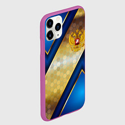 Чехол iPhone 11 Pro матовый Золотой герб России на синем объемном фоне, цвет: 3D-фиолетовый — фото 2