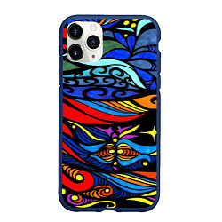 Чехол iPhone 11 Pro матовый Психоделический фон, цвет: 3D-тёмно-синий