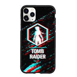 Чехол iPhone 11 Pro матовый Tomb Raider в стиле glitch и баги графики на темно