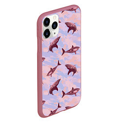 Чехол iPhone 11 Pro матовый Акулы на фоне неба, цвет: 3D-малиновый — фото 2