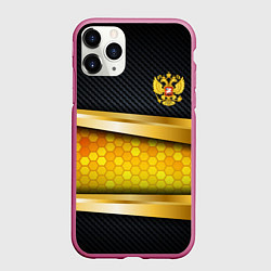 Чехол iPhone 11 Pro матовый Black & gold - герб России