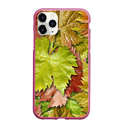 Чехол iPhone 11 Pro матовый Осенние листья клёна - паттерн, цвет: 3D-малиновый