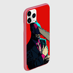 Чехол iPhone 11 Pro матовый Человек бензопила в деловом костюме, цвет: 3D-малиновый — фото 2