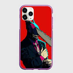 Чехол iPhone 11 Pro матовый Человек бензопила в деловом костюме