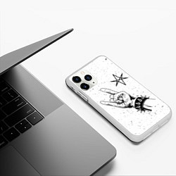 Чехол iPhone 11 Pro матовый Bring Me the Horizon и рок символ, цвет: 3D-белый — фото 2