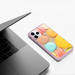 Чехол iPhone 11 Pro матовый Разноцветные пирожные Макарон, цвет: 3D-розовый — фото 2