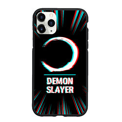 Чехол iPhone 11 Pro матовый Символ Demon Slayer в стиле glitch на темном фоне, цвет: 3D-черный