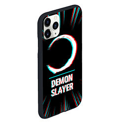 Чехол iPhone 11 Pro матовый Символ Demon Slayer в стиле glitch на темном фоне, цвет: 3D-черный — фото 2