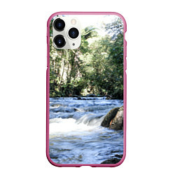 Чехол iPhone 11 Pro матовый Течёт река в лесу, цвет: 3D-малиновый