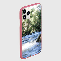 Чехол iPhone 11 Pro матовый Течёт река в лесу, цвет: 3D-малиновый — фото 2