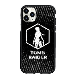 Чехол iPhone 11 Pro матовый Tomb Raider с потертостями на темном фоне