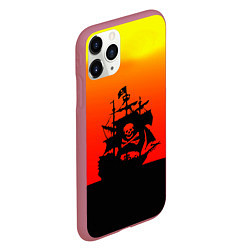 Чехол iPhone 11 Pro матовый Пиратский корабль на закате, цвет: 3D-малиновый — фото 2
