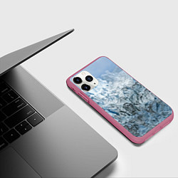 Чехол iPhone 11 Pro матовый Ледяные горы со снегом, цвет: 3D-малиновый — фото 2