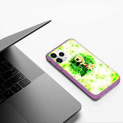 Чехол iPhone 11 Pro матовый Minecraft creeper green, цвет: 3D-фиолетовый — фото 2