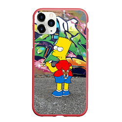 Чехол iPhone 11 Pro матовый Хулиган Барт Симпсон на фоне стены с граффити, цвет: 3D-красный
