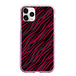 Чехол iPhone 11 Pro матовый Модный полосатый красно- черный узор Зебра, цвет: 3D-розовый